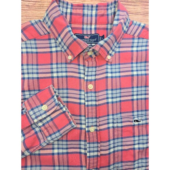 Vineyard Vines Mens Red Plaid Classic Fit Tucker Shirt Large Linen Blend - Picture 4 of 7